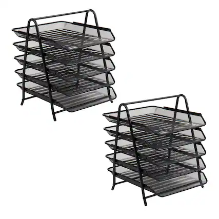 Front. Mind Reader - Mind Reader Network Collection, 5-Tier Paper Tray, File Storage, Desktop Organizer, Metal Mesh, Set of 2, Black.