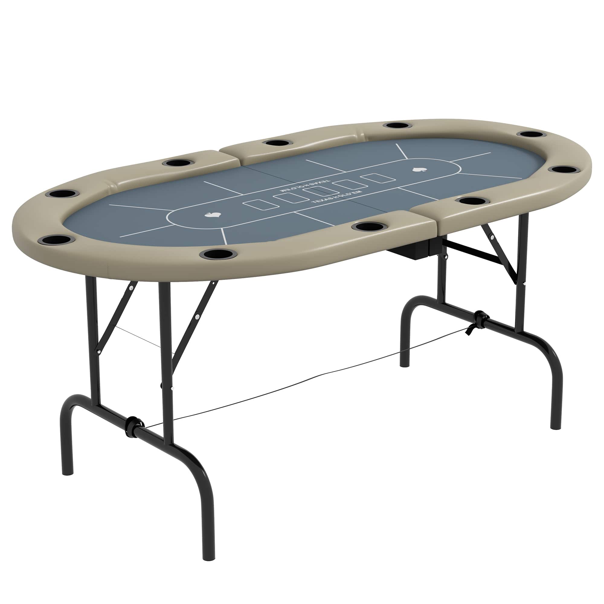 Soozier - Poker Table Foldable, 70" Oval Blackjack Casino Texas Holdem Poker Game Table for 10 Players with Cup Holders