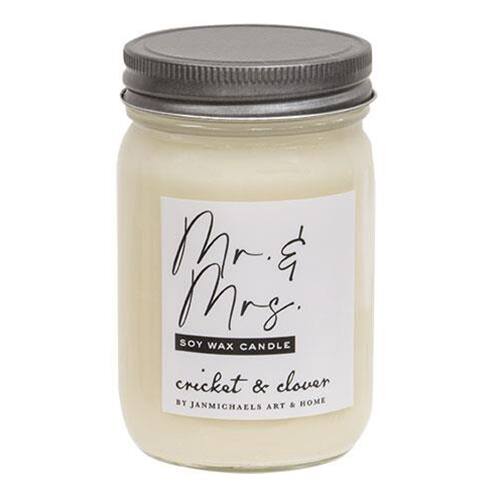 Mr & Mrs  
SOY WAX CANDLE  
cricket & clover  
BY JANMICHAELS ART & HOME
