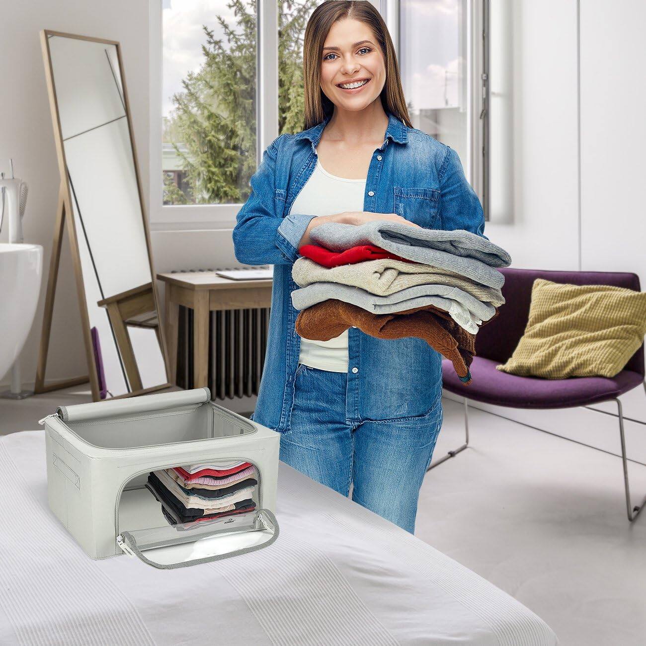 Alt View 4. Sorbus - Sorbus Storage Bins with Metal Frame, Stackable & Foldable Clothes Organizer Bags, Fabric Storage Containers - Gray.