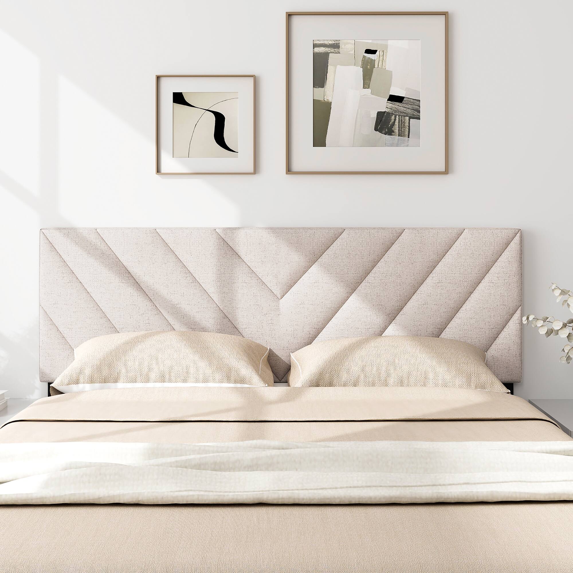 Alt View 1. Gymax - Gymax Linen Fabric Upholstered Headboard Rectangular Headboard w/ Solid Wood Legs - Beige.