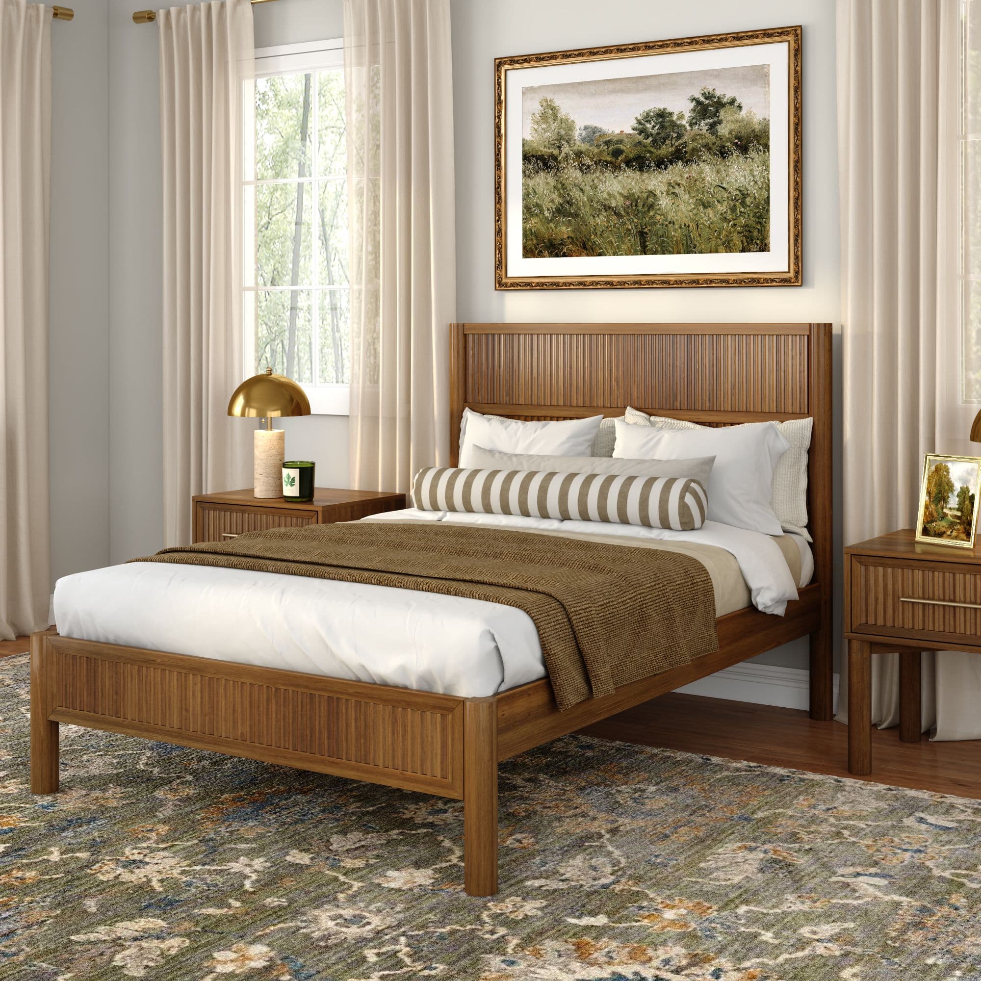 Plank+Beam - Sera Fluted Full Bed, Pecan - Pecan