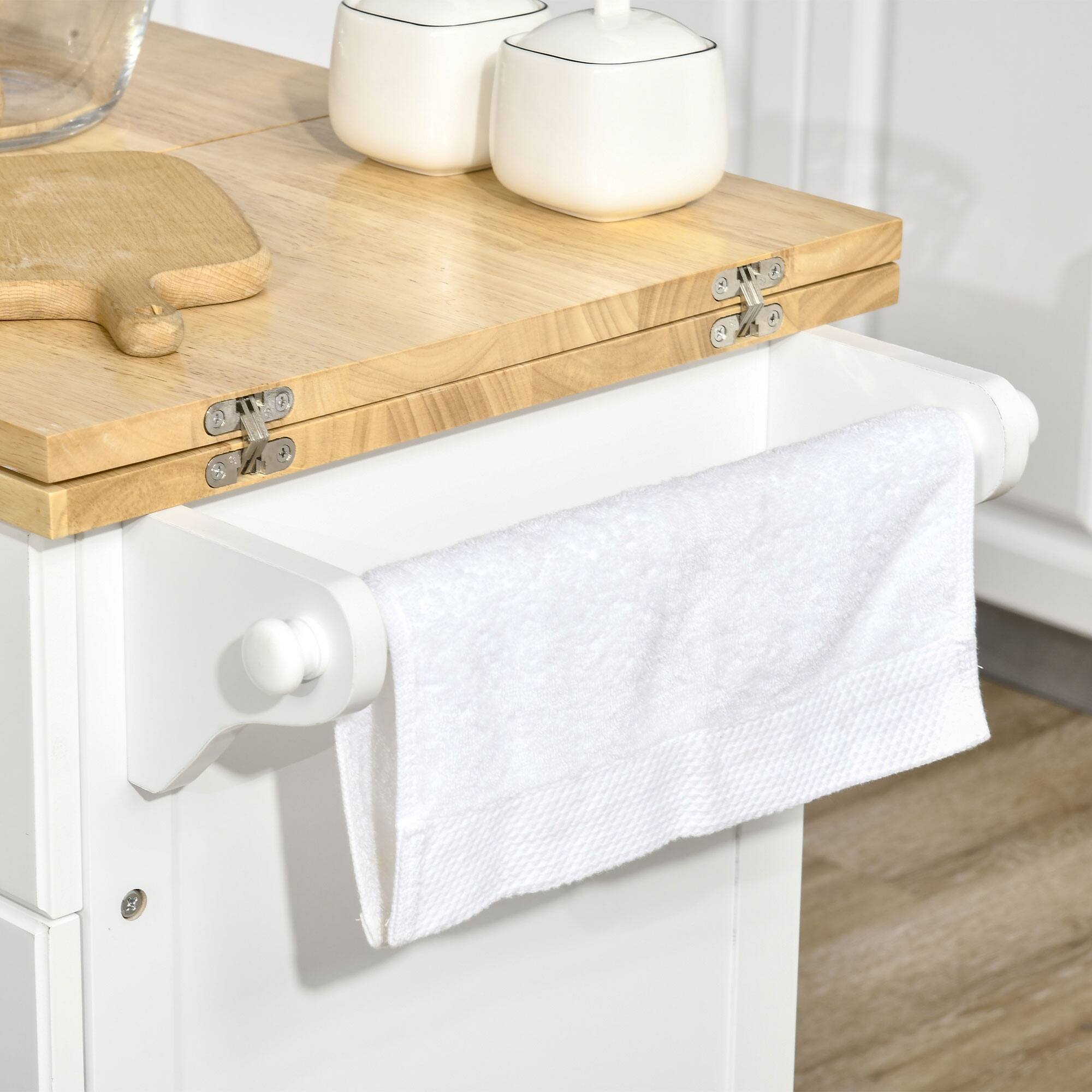 Alt View 7. Homcom - Kitchen Island with Drop Leaf Trolley Cart on Wheels Drawer Cabinet Towel Racks Versatile Use Natural Wood Top - white.