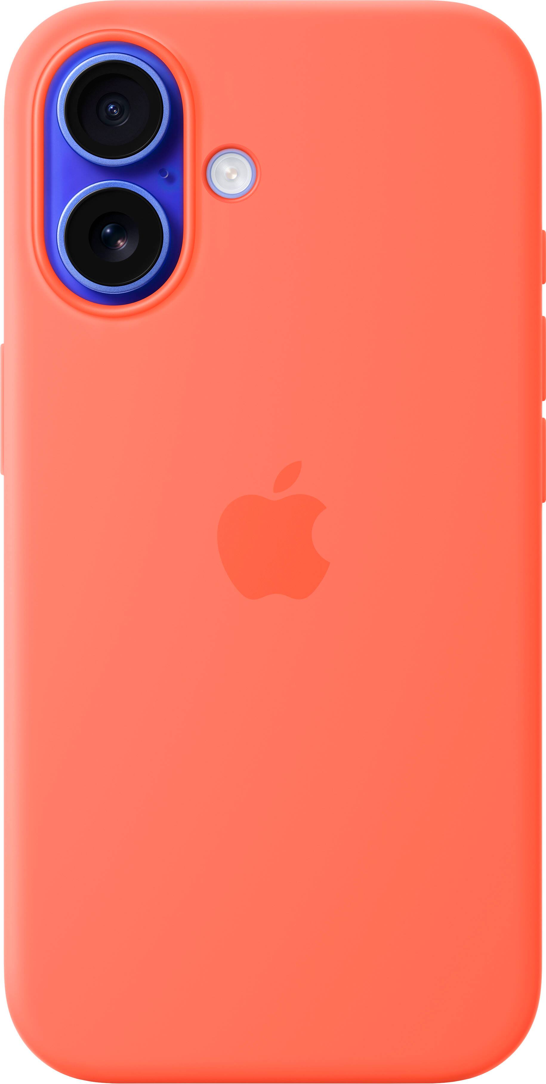 Angle. Apple - iPhone 16 Silicone Case with MagSafe - Tangerine.