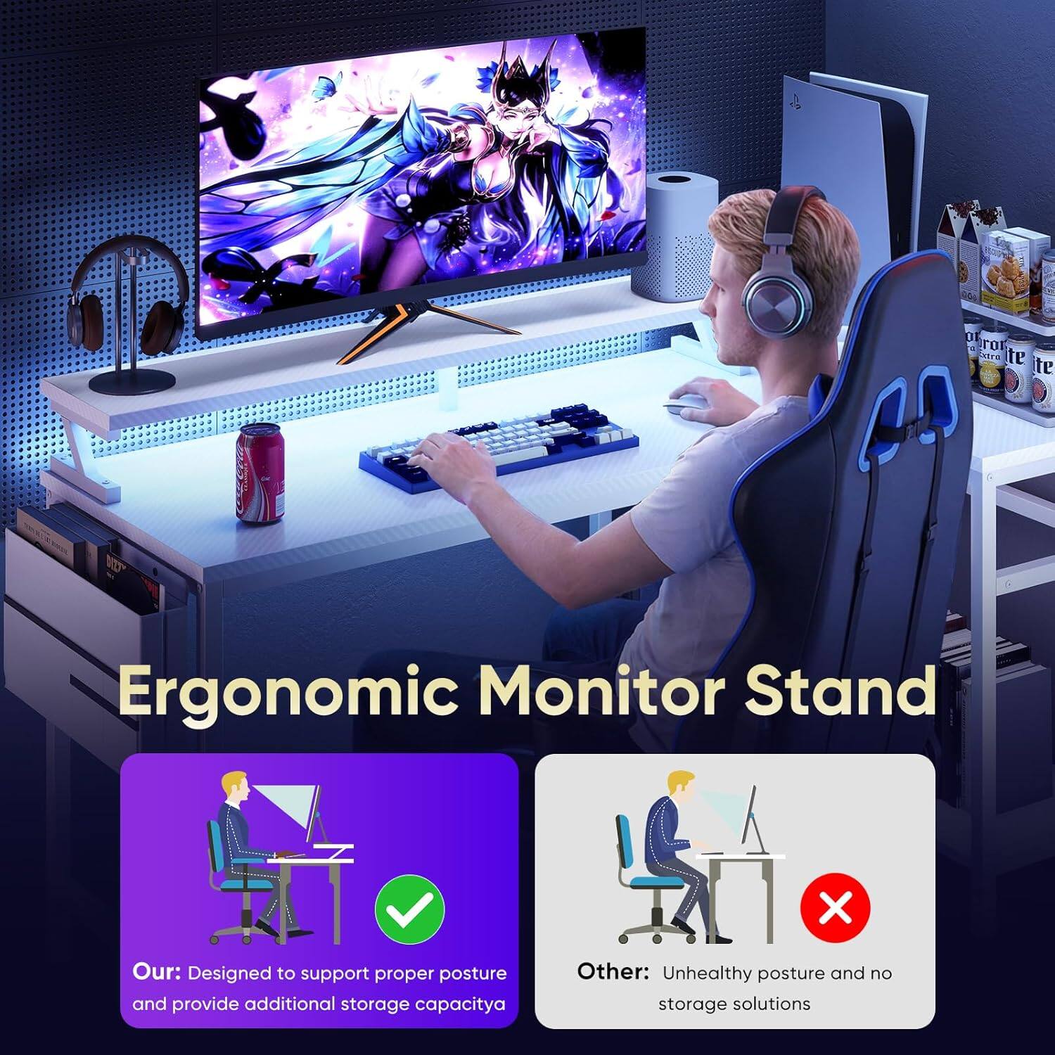 04 Ergonomic Monitor Stand

Our: Designed to support proper posture and provide additional storage capacity

Other: Unhealthy posture and no storage solutions