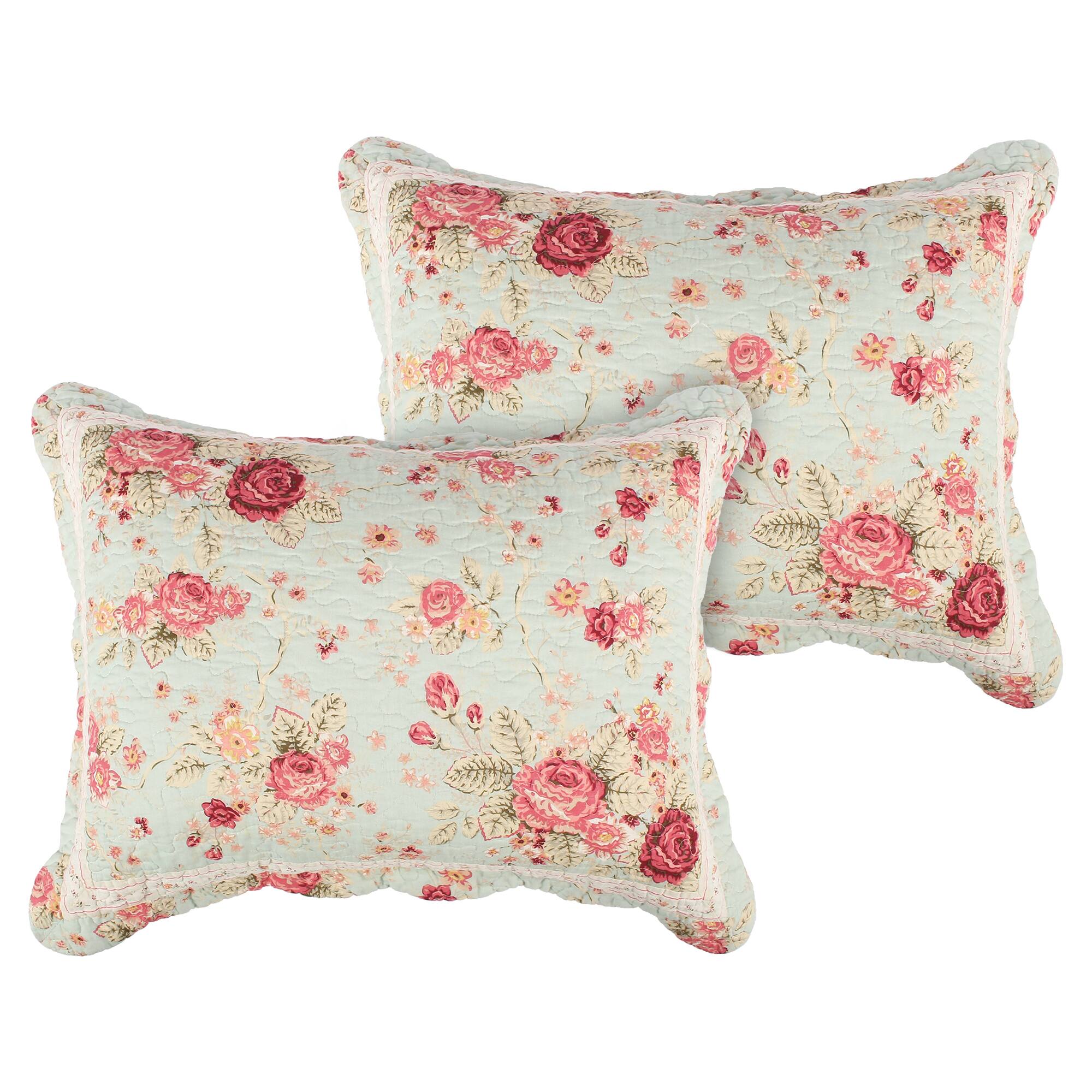 Front. BreeBe - Antique Rose Blue Sham King - Blue.