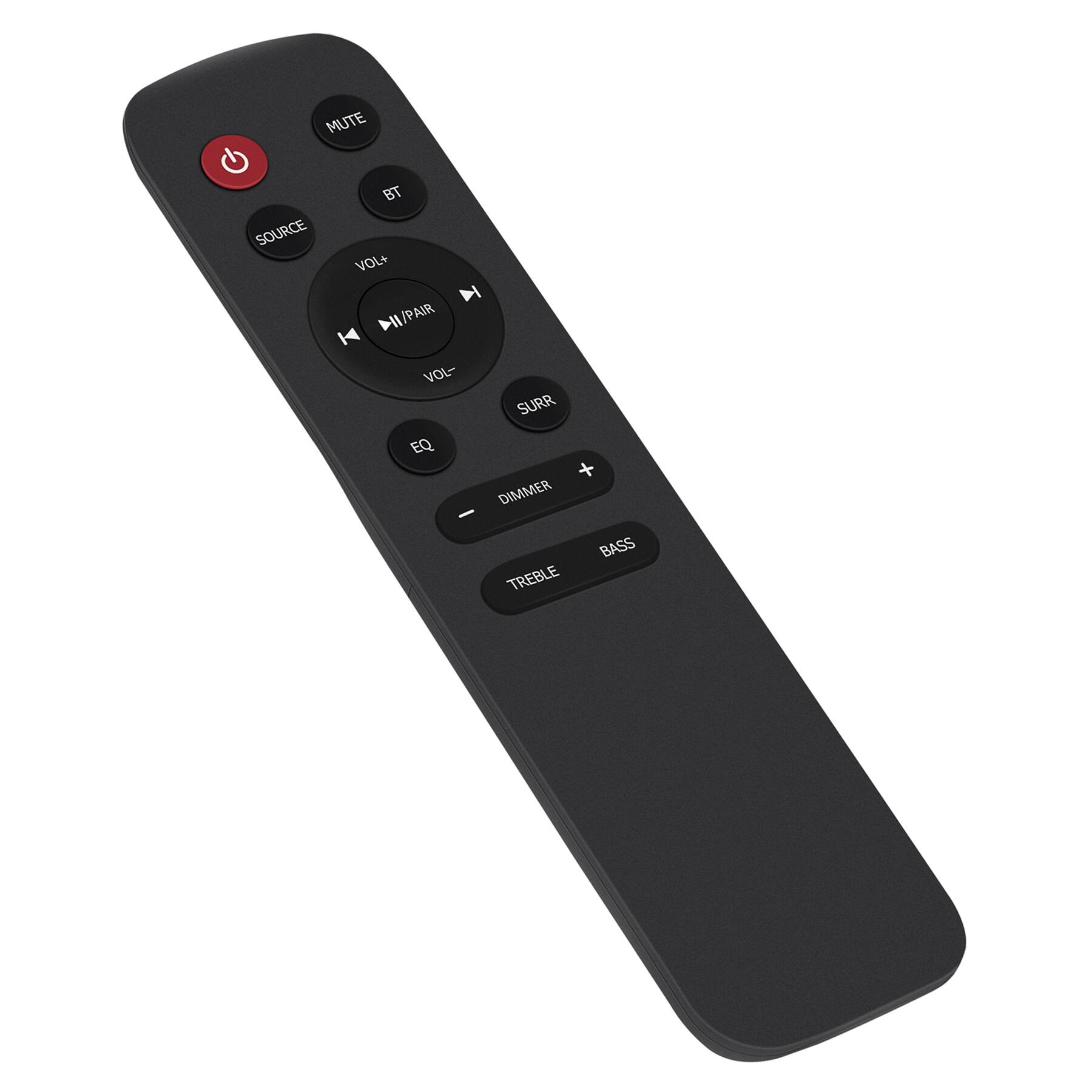 MUTE  
BT  
SOURCE  
VOL+  
VOL-  
PAIR  
EQ  
SURR  
DIMMER  
TREBLE  
BASS