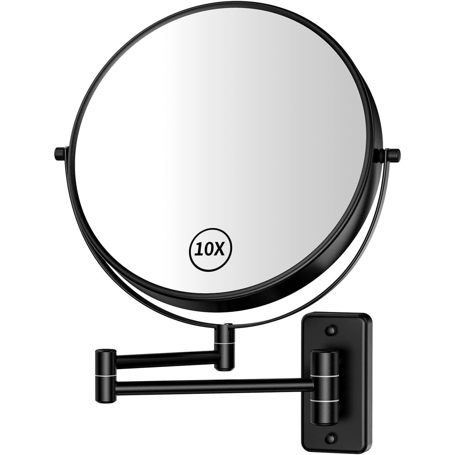 Earthley Blooms - 8" Extendable Bathroom Mirror Wall Mount With 1x 10x Magnification 360 Swivel Double Sided Vanity Shaving - Black
