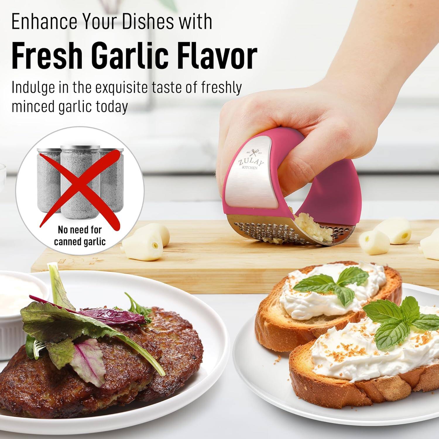 Enhance Your Dishes with Fresh Garlic Flavor, Indulge in the exquisite taste of freshly minced garlic today. I ZULAY KITCHEN X No need for canned garlic.