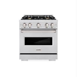 ZLINE - 30 in. Classic Satin Steel Stainless Gas Range w/ Convection Oven & 4 Brass Burners (CGRS-BR-30) - Stainless Steel