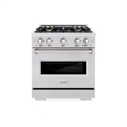 Front. ZLINE - ZLINE 30 in. Classic Satin Steel Stainless Gas Range w/ Convection Oven & 4 Brass Burners (CGRS-BR-30) - Stainless Steel.