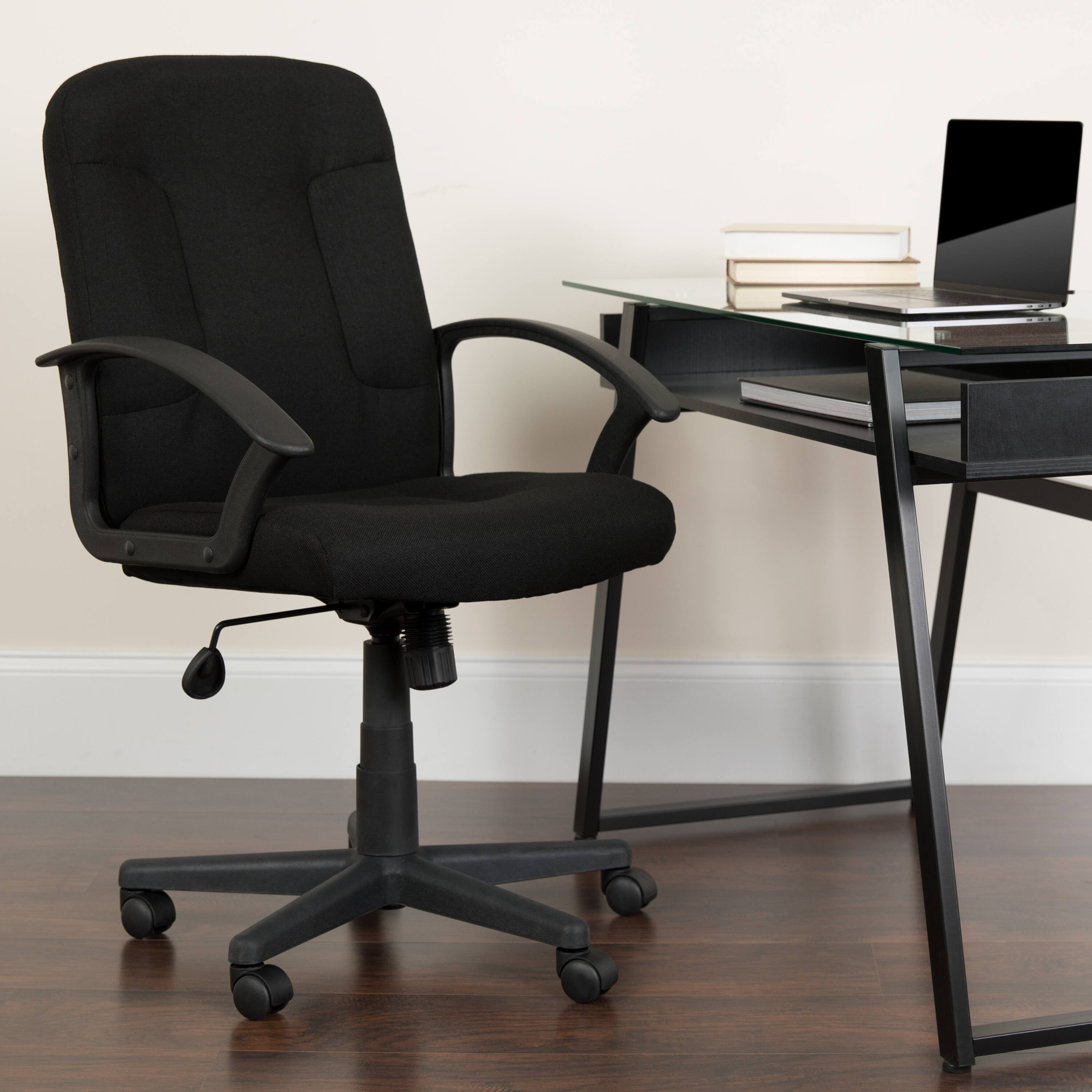 Alt View 1. Emma + Oliver - Mid-Back Fabric Executive Swivel Office Chair with Nylon Arms - Black.