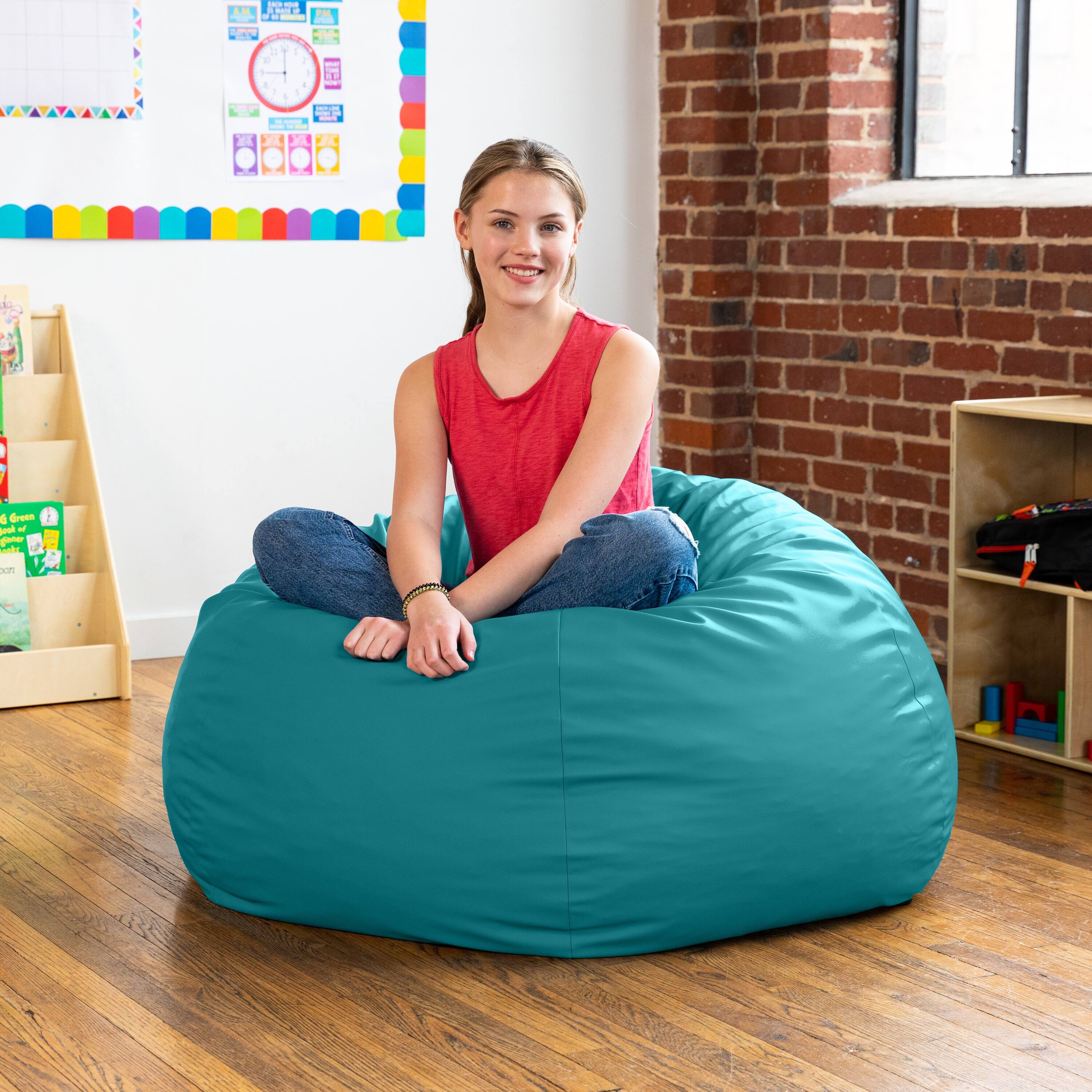 Back. Jaxx - Jaxx Gumdrop Commercial Grade Bean Bag for Educational Environments, Large Size - Premium Vinyl - Turquoise - Turquoise.