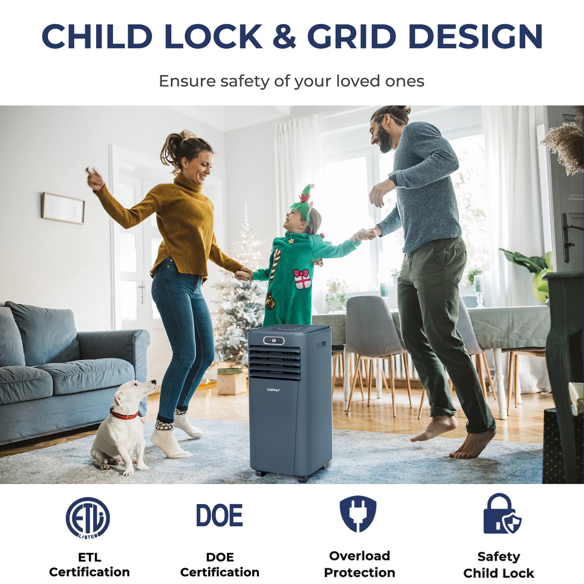 CHILD LOCK & GRID DESIGN Ensure safety of your loved ones with our ETL LISTER ETL Certification, DOE DOE Certification, Overload Protection, and Safety Child Lock.