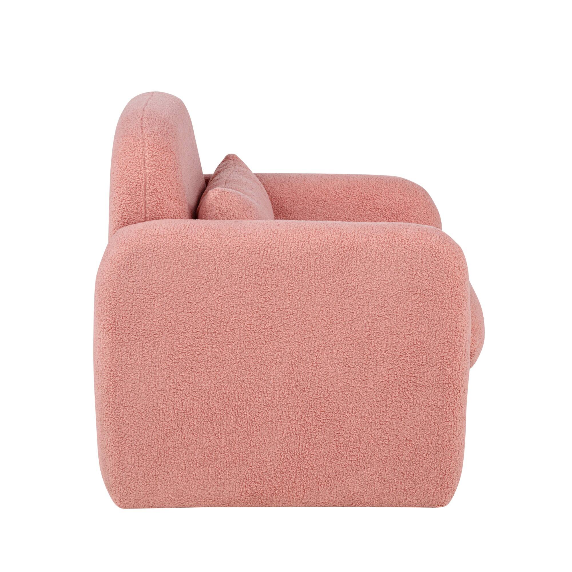 Alt View 5. GOODSILO - Minimalist Teddy Fleece Single Sofa Chair with Arms and Pillow for Living Room, Bedroom, Study - Pink.