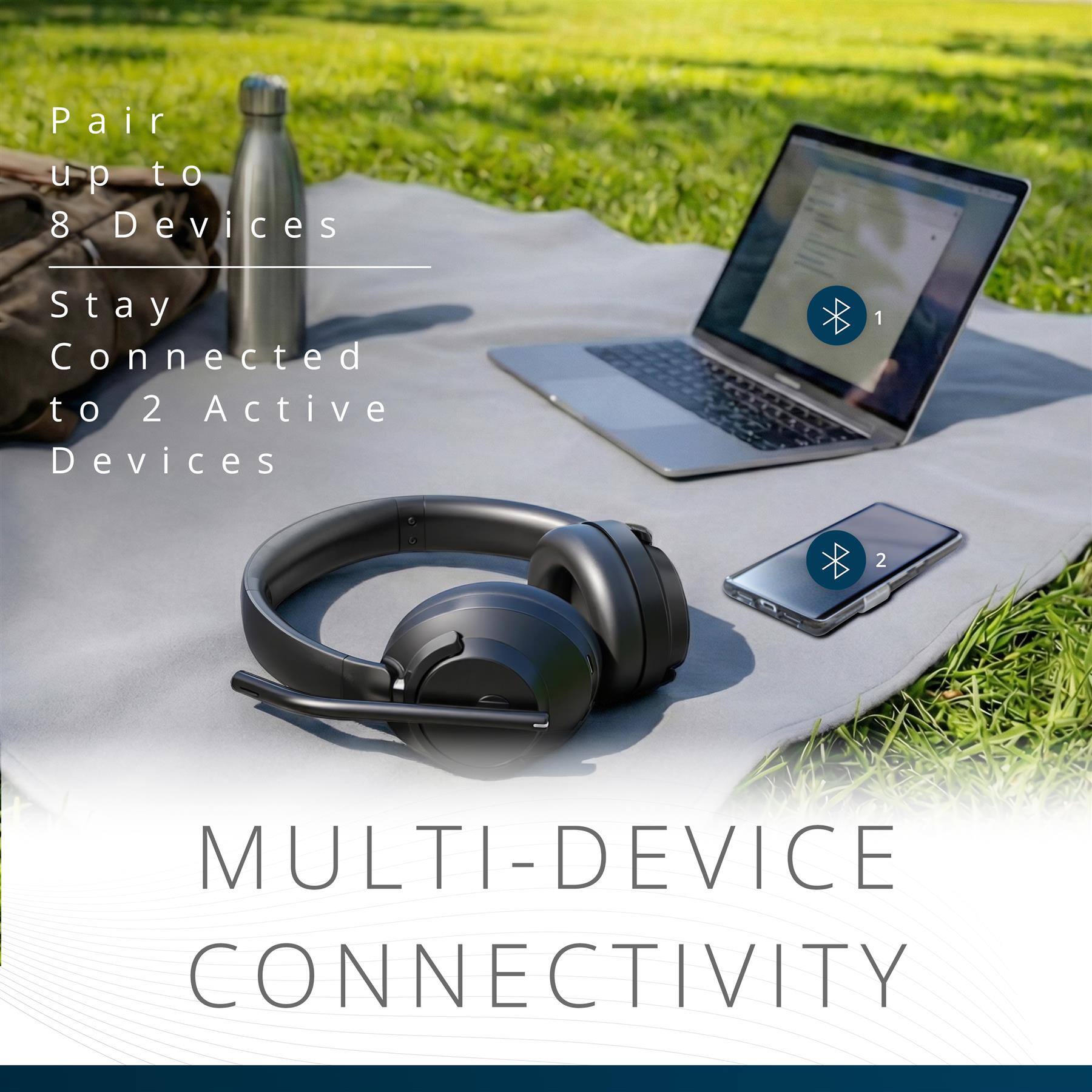 Pair up to 8 Devices  
Stay Connected to 2 Active Devices  

MULTI-DEVICE CONNECTIVITY