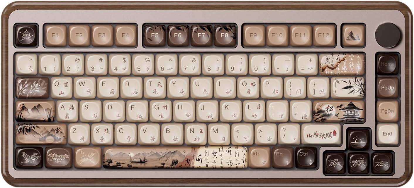 Akko - MU02 Mechanical Keyboard with Walnut Wooden Case 75% RGB 2.4G Multi-modes Hot-Swappable Gaming Keyboard - Mountain Seclusion