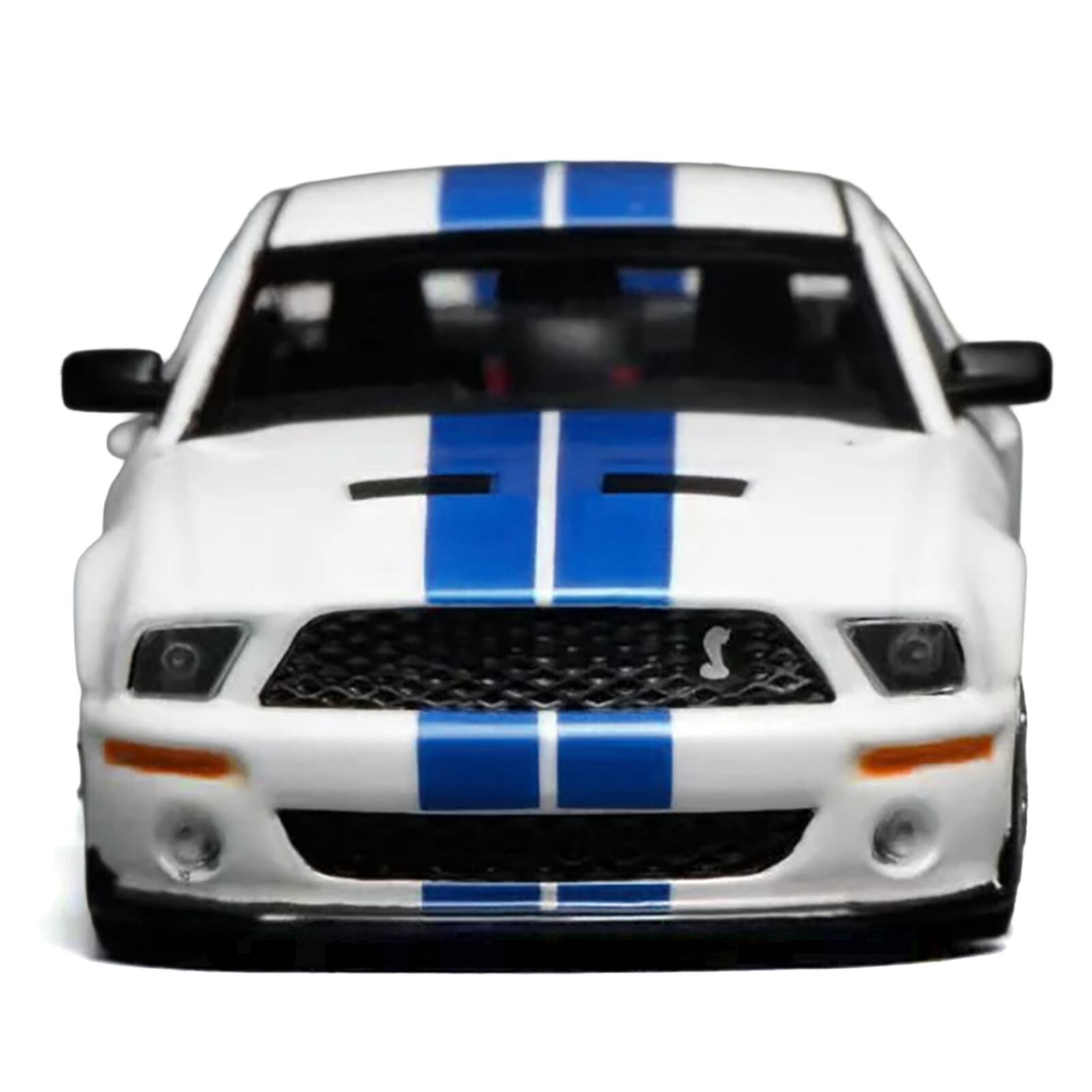 Alt View 3. MotorHelix - 2007 Ford Mustang Shelby GT500 Performance White with Blue Stripes 1/64 Diecast Model Car by MotorHelix & Greenlight.