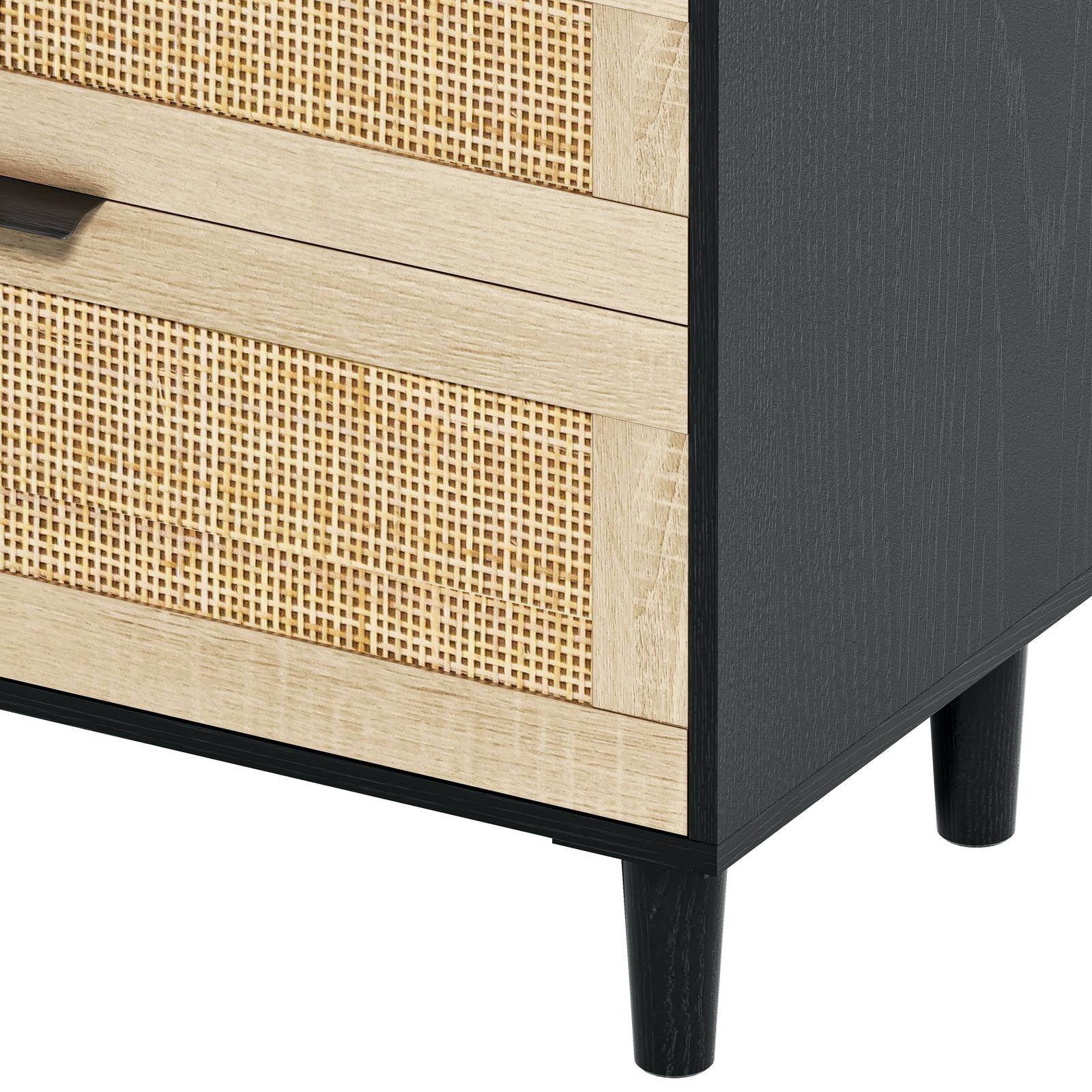 Alt View 5. Spaco - Spaco 59" Rattan 6-Drawer Dresser, Metal Handle and Wood Legs, for Bedroom, Living Room, Hallway - Black.
