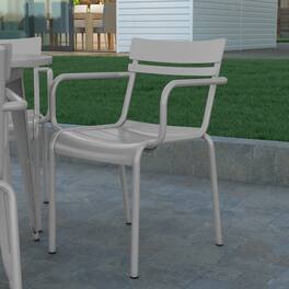 Emma + Oliver - Rennes Powder Coated Steel Stacking Dining Chair with Arms and 2 Slat Back for Indoor-Outdoor Use - Silver