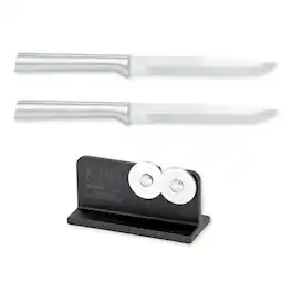 Rada - Cutlery 4.875-Inch Utility/Steak Knife Set of 2, Handles & Quick Edge Knife Sharpener - Silver