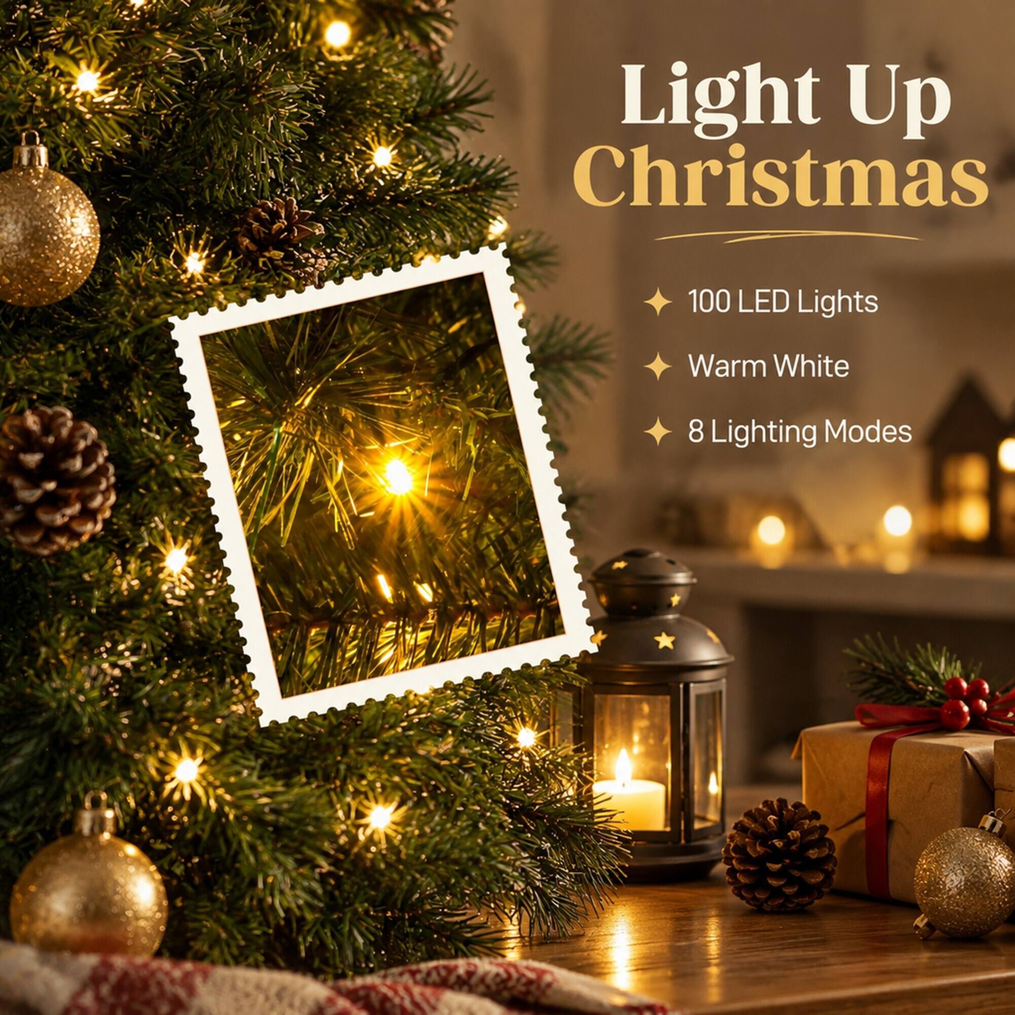 Light Up Christmas

- 100 LED Lights
- Warm White
- 8 Lighting Modes