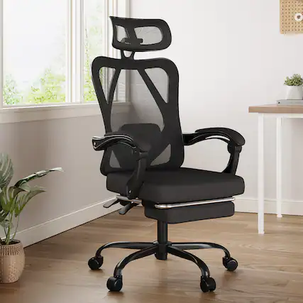 Front. Lirago - Ergonomic Mesh Office Chair with Footrest Adjustable Headrest Lumbar Support High Back Swivel Home Office - Black.