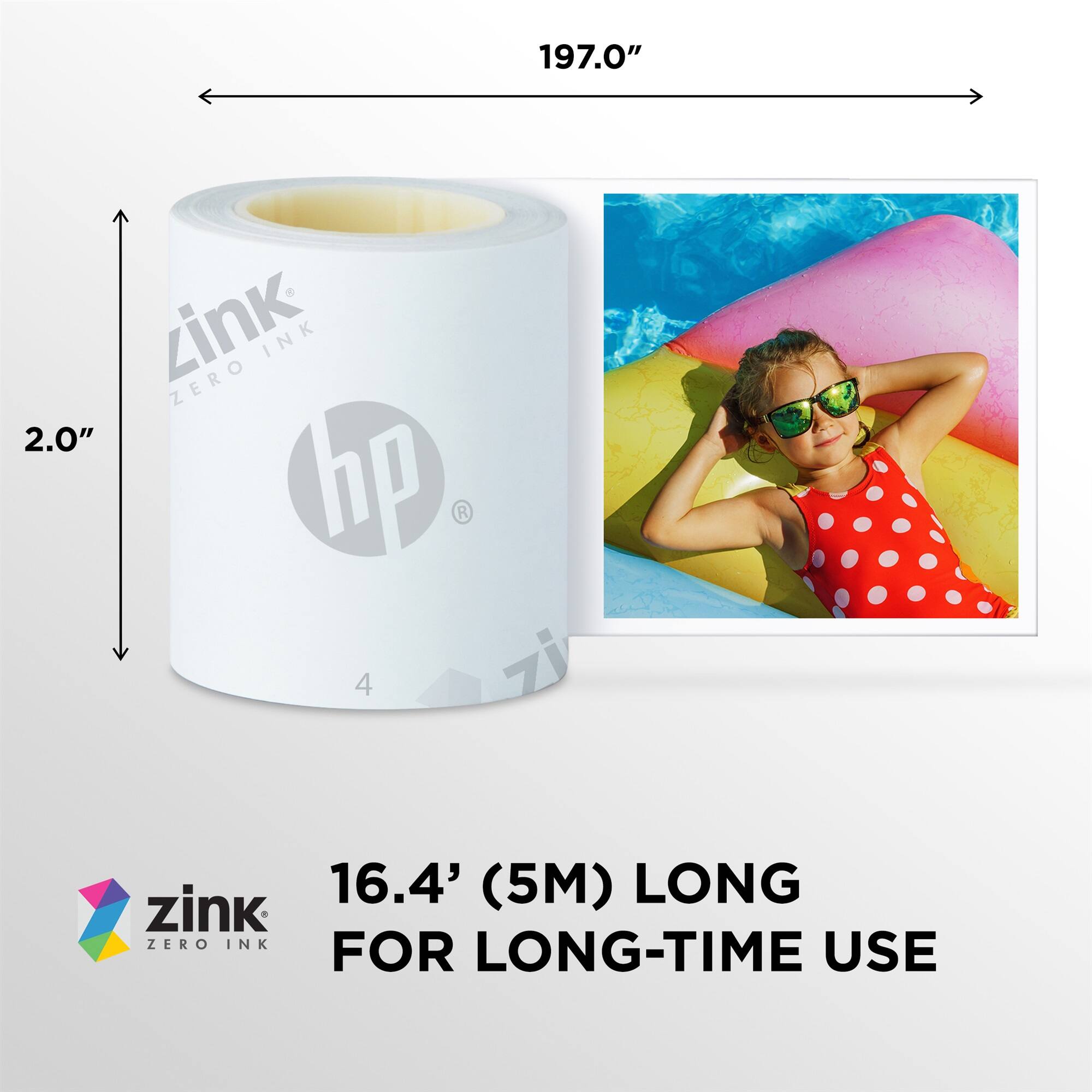 197.0" zink ZERO INK 2.0" hp R V 4 zi 16.4' (5M) LONG zink ZERO INK FOR LONG-TIME USE