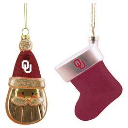 The Memory Company - Oklahoma Sooners Two-Pack Santa & Stocking Blown Glass Ornament Set - Multicolor