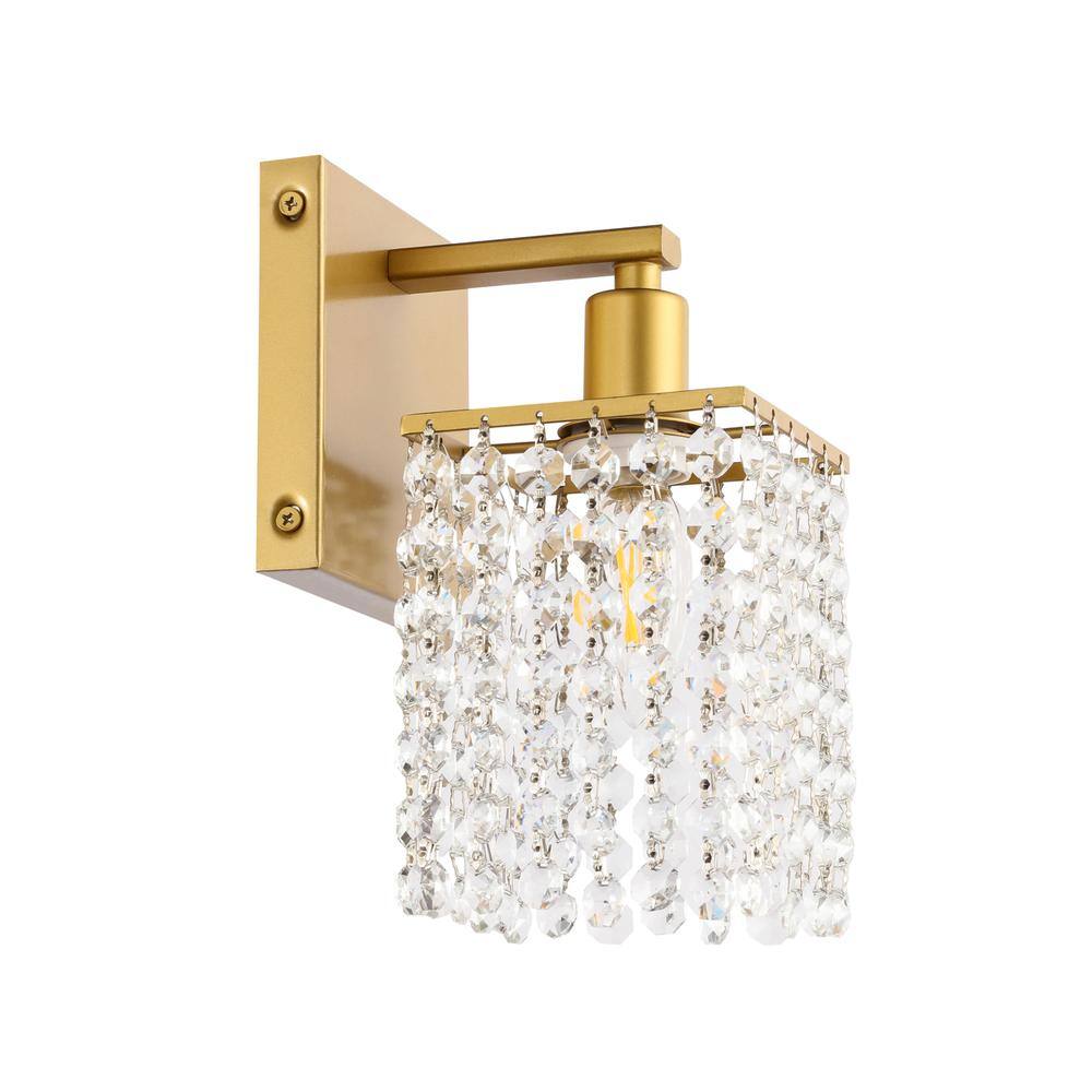Alt View 1. Living District - Phineas 1 light Brass and Clear Crystals wall sconce - Brass And Clear Crystals.