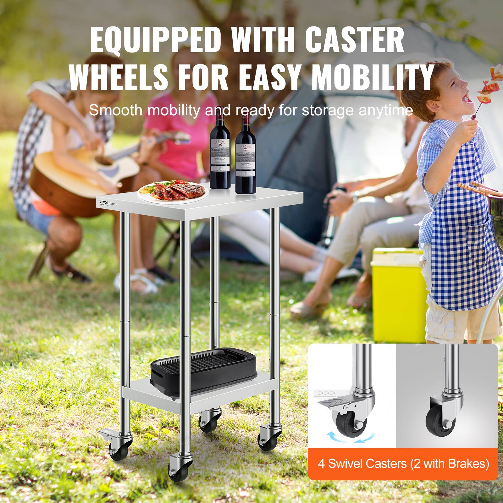 EQUIPPED WITH CASTER WHEELS FOR EASY MOBILITY | Smooth mobility and ready for storage anytime | 4 Swivel Casters (2 with Brakes)