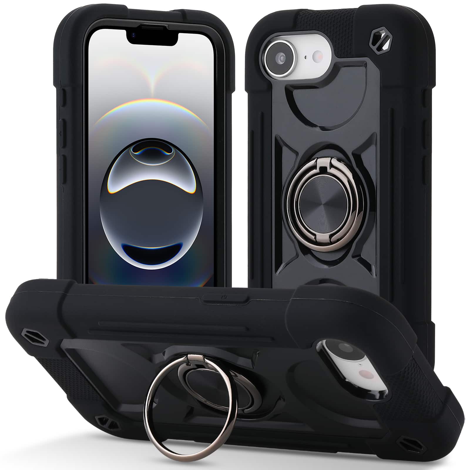 UUCOVER - Rugged Protective Case for iPhone 17e / iPhone 16e,Shockproof Double Ring Stand Case Heavy Duty Silicone +PC Back Cover - Black price history on PriceWatchPro