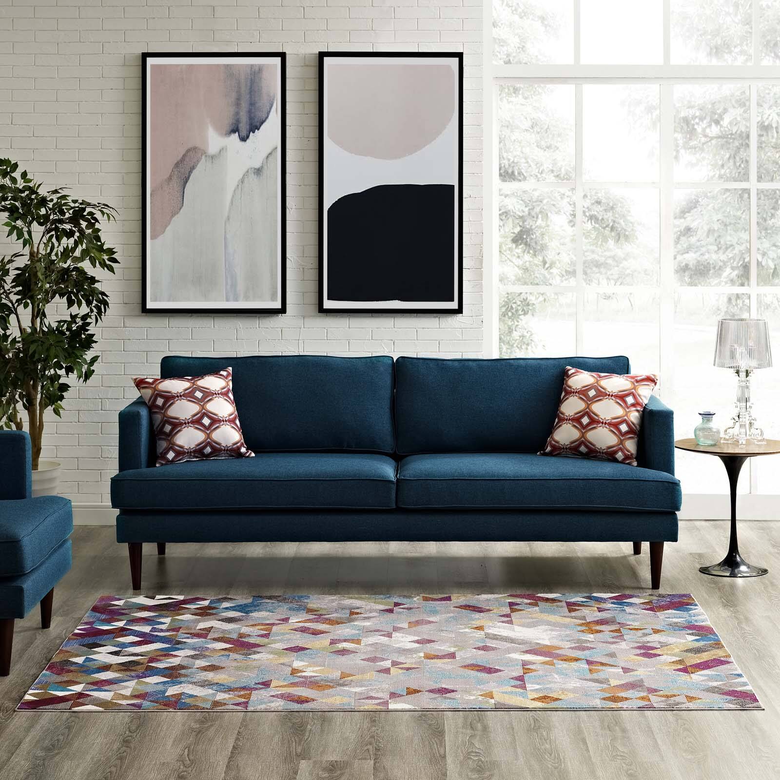 Left. Modway - Lavendula Triangle Mosaic Area Rug - Multicolored.