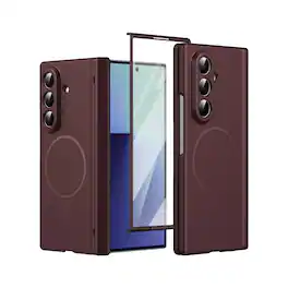 Dteck - Magnetic Full-Body Case for Samsung Galaxy Z Fold7 with 9H Tempered Screen Protector,Shock-absorbent Hinge Coverage - Winered