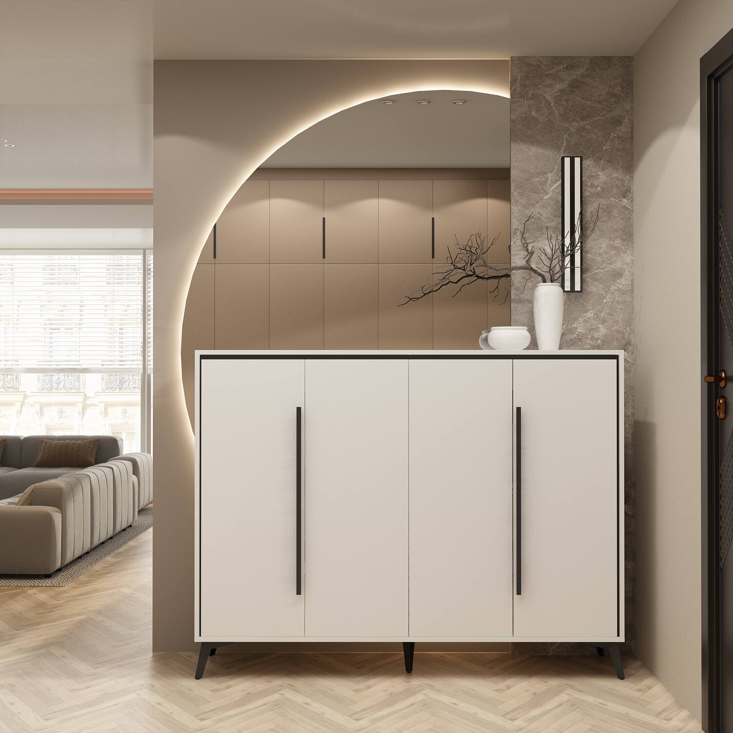 Alt View 10. Famapy - Famapy Modern Minimalist Shoe Cabinet with Adjustable Shelves & Metal Accents - White.