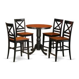 East West Furniture - 5 PC counter height pub set - counter height Table and 4 counter height Dining chair - Black & Cherry