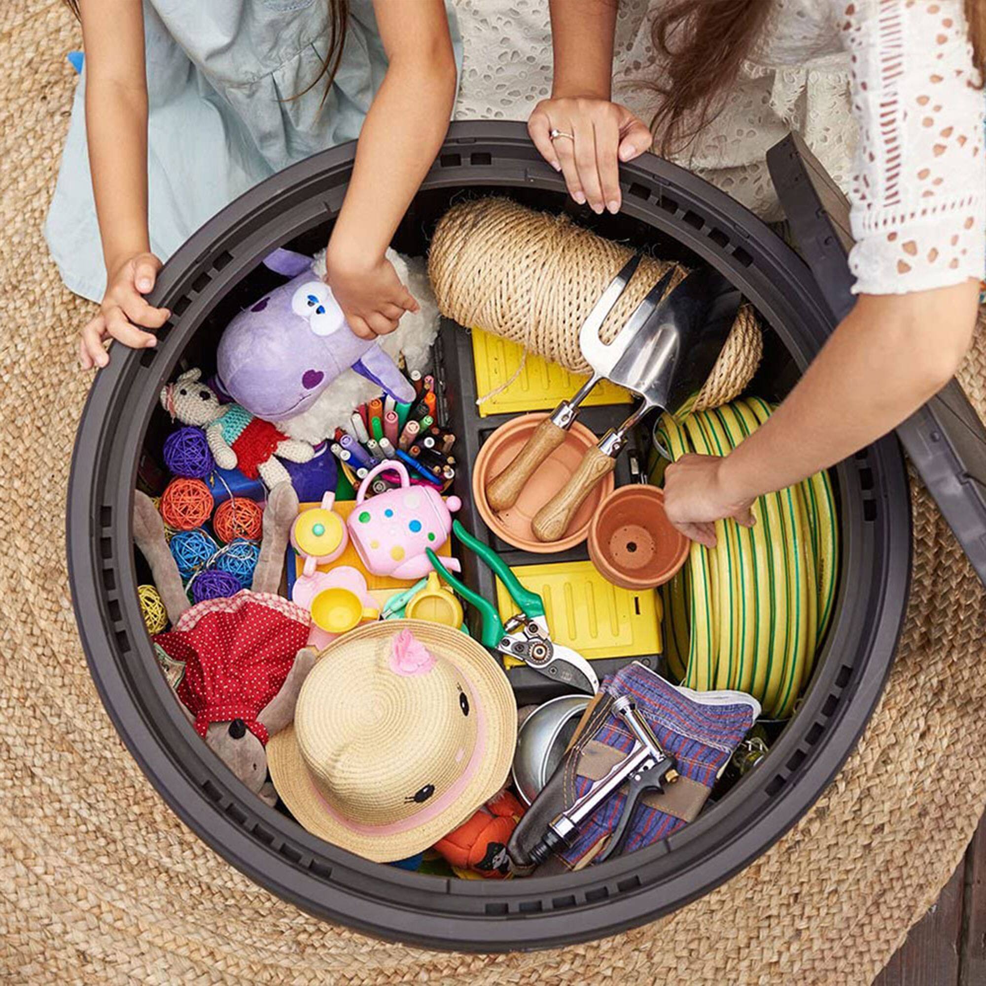 Alt View 3. Keter - Keter Circa 37gal Round Patio Box Stylish Storage Table and Seating, Brown Resin - Brown.