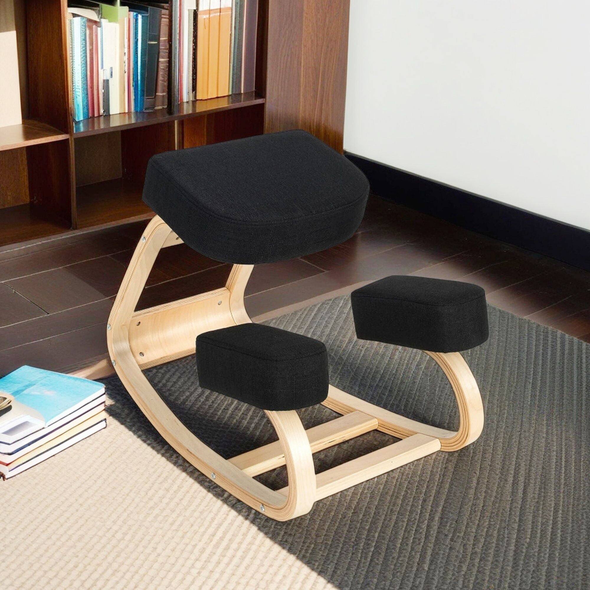 Front. Pefilos - Ergonomic Kneeling Chair Rocking Office Desk Stool Upright Posture for Home, Bedroom, Study - Black.