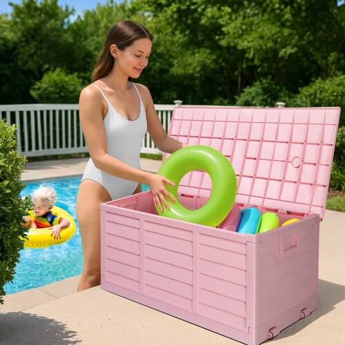 Alt View 7. Winado - 75 Gallon Portable Foldable Fast Installation Garden Storage Box with 2 Wheels for Indoor Outdoor - Pink.