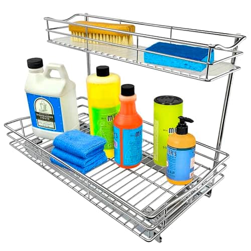 Hirose Alice - Pull Out Under Sink Cabinet Organizer - 11 5 in x deep Drawer Sliding Shelf for Cabinets and Undersink Storage Shelves - 11.5"W x 21"D Chrome