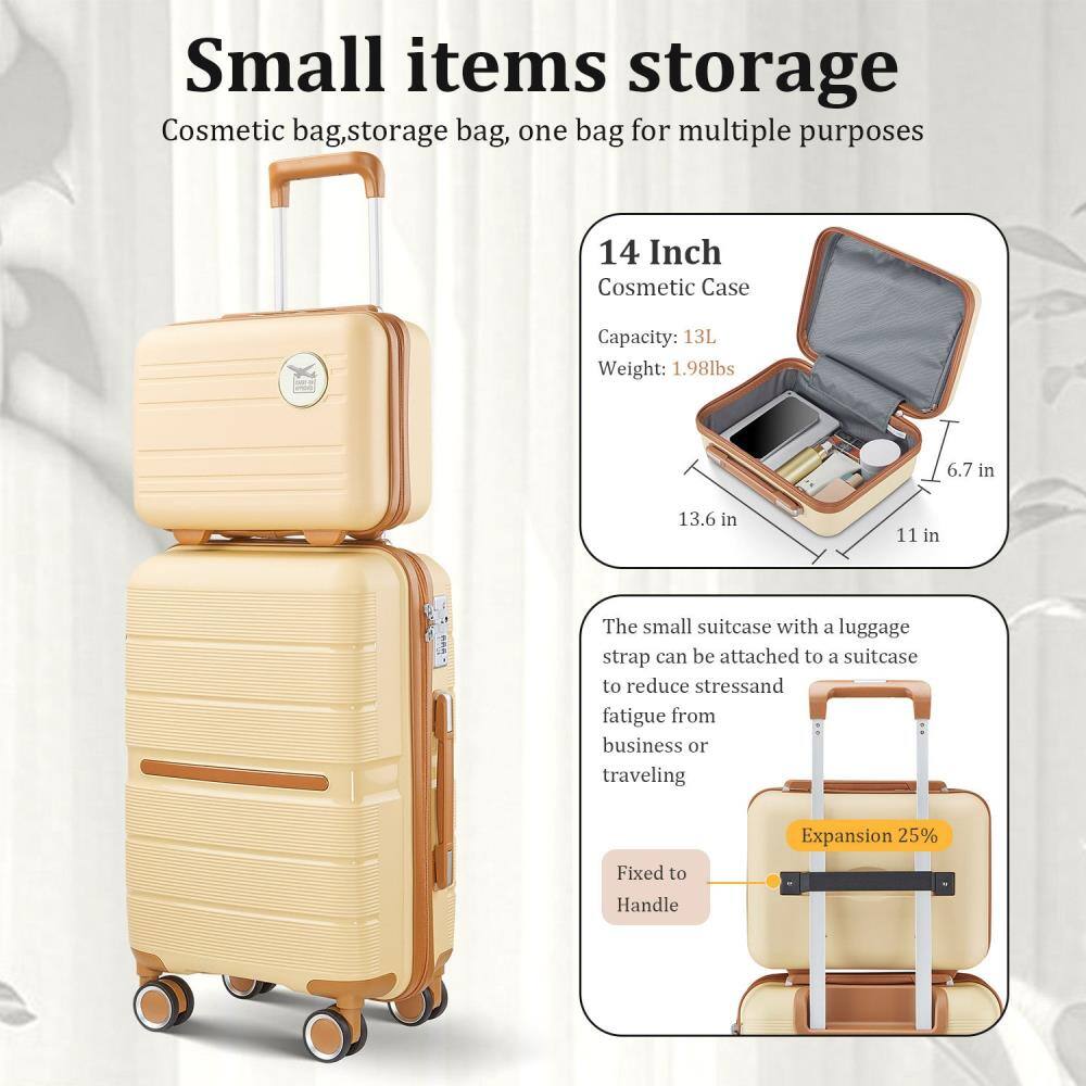 Small items storage  
Cosmetic bag, storage bag, one bag for multiple purposes  

14 Inch Cosmetic Case  
Capacity: 13L  
Weight: 1.98lbs  
Dimensions: 13.6 in x 11 in x 6.7 in  

The small suitcase with a luggage strap can be attached to a suitcase to reduce stress and fatigue from business or traveling  

Expansion 25%  
Fixed to Handle
