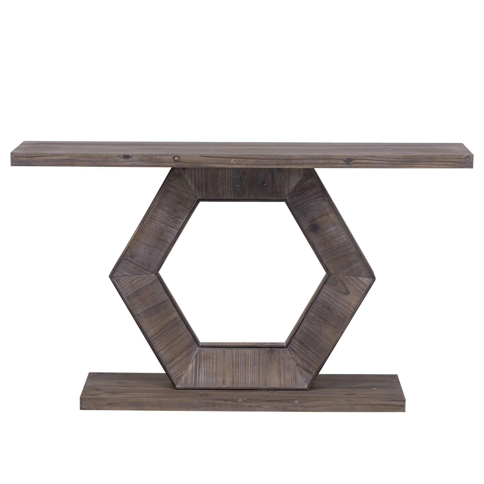 Alt View 3. Boyel Living - Modern Hexagon Entryway Table with Hollow Hexagon Leg Structure and Wood Finish in Brown - Brown.