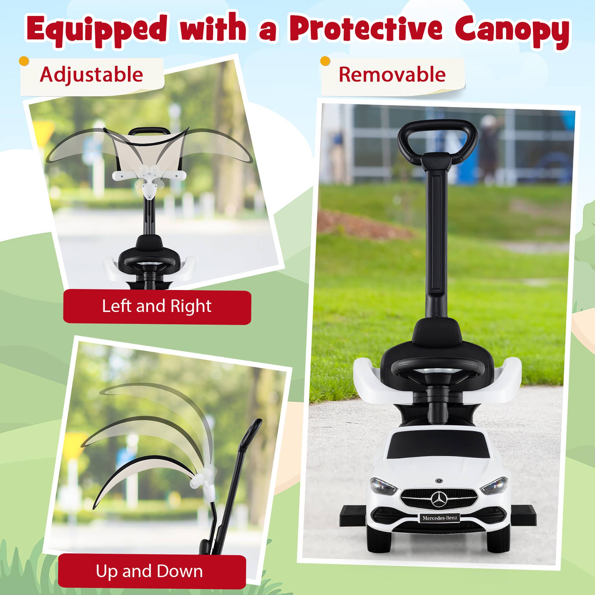 Equipped with a Protective Canopy

- Adjustable
  - Left and Right
  - Up and Down

- Removable