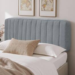 wowmax - Full Size Upholstered Headboard, Linen Channel-Tufted Freestanding Design w/ Washable Cover, Grey - Gray
