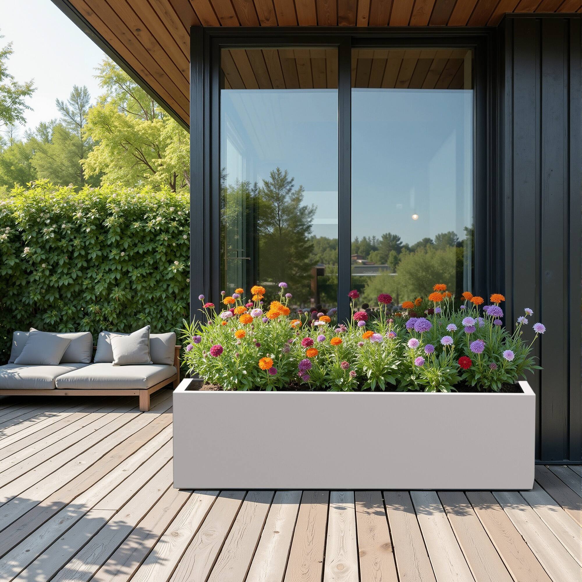 Alt View 1. PexFix - 35.8 in. W Outdoor Metal Rectangular Planter Box with Drainage – Garden Raised Bed for Herbs, Vegetables, and Flowers - Gray.