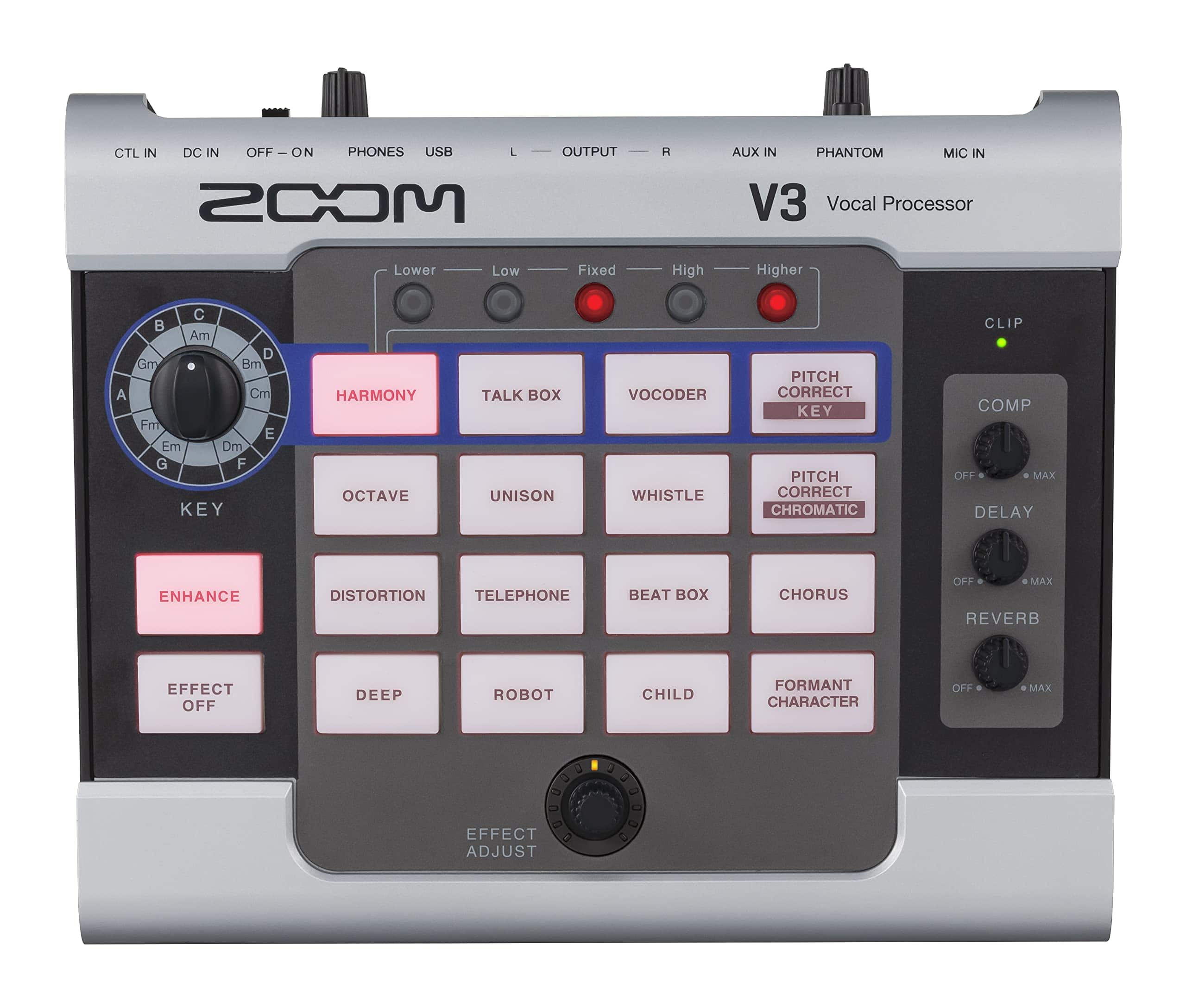 Zoom - V3 Vocal Processor, Vocal Effects Pedal, 3-Part Harmony, Pitch Correction, 16 Studio Grade Effects, Battery Powered