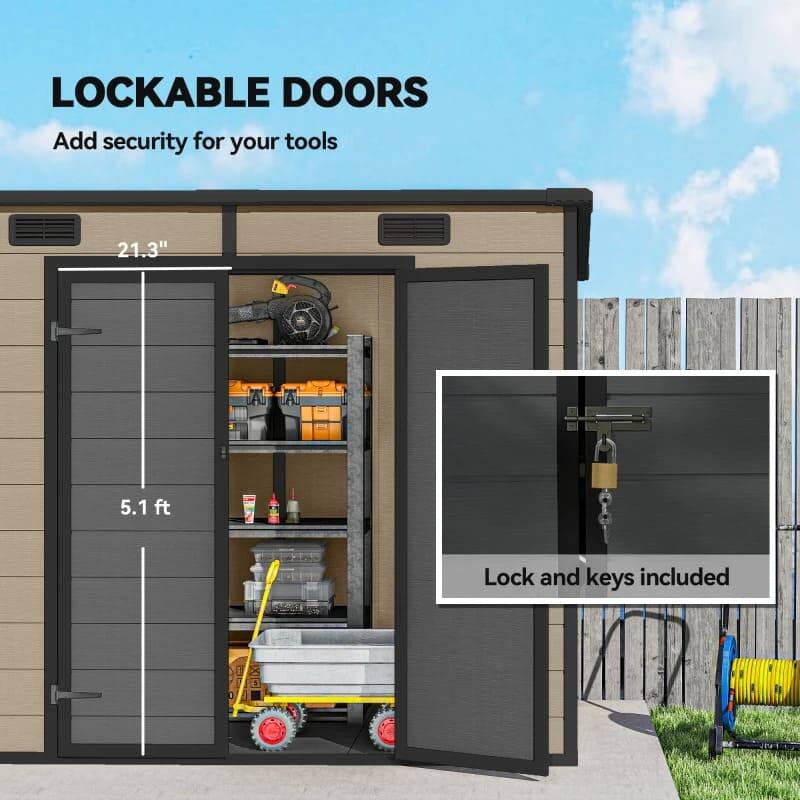LOCKABLE DOORS  
Add security for your tools  

21.3"  
5.1 ft  

Lock and keys included