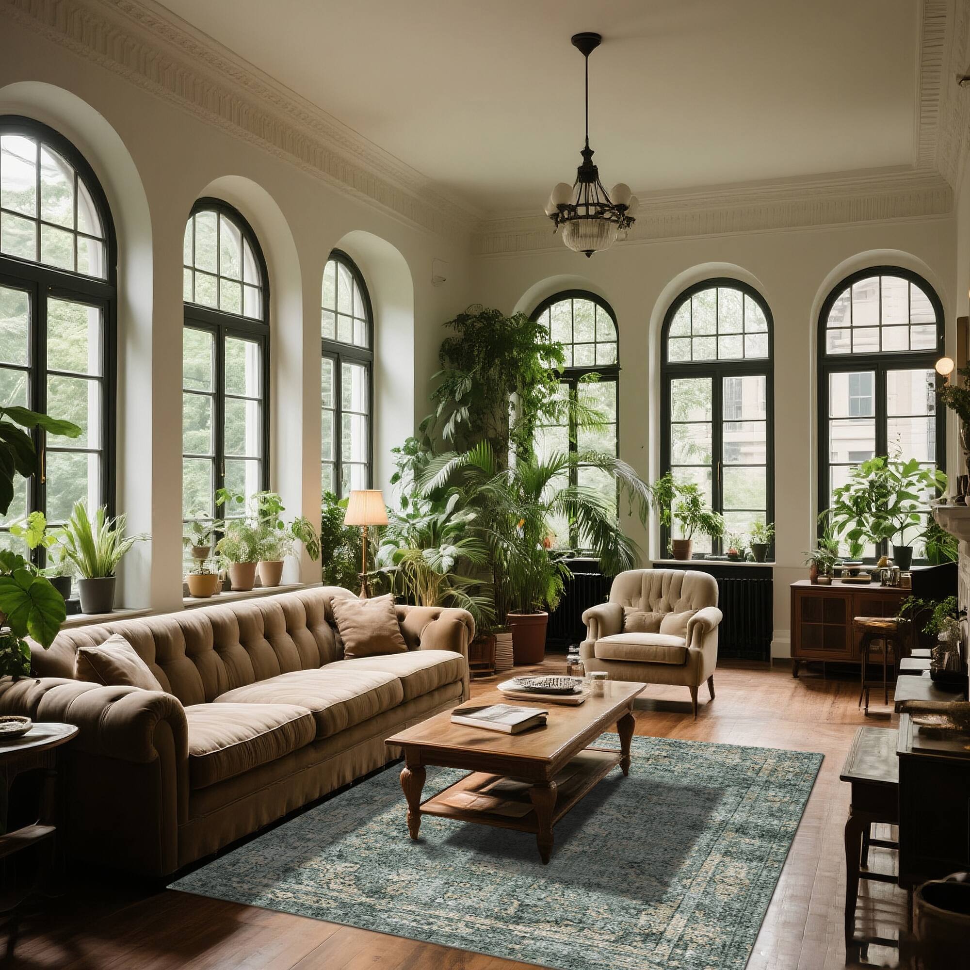 Back. Ihomeadore - 7FT x 5FT Vintage Bohemia Cotton Area Rug with Non-Slip TPR Backing for Indoor Living Room and Entryway - Green.