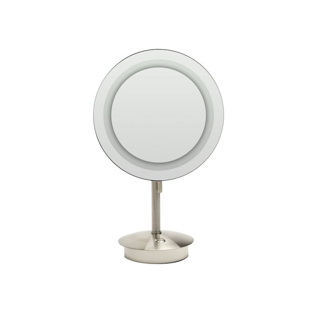 Angle. Alfi - Brushed Nickel Tabletop Round 9" 5x Magnifying Cosmetic Mirror with Light - Silver.