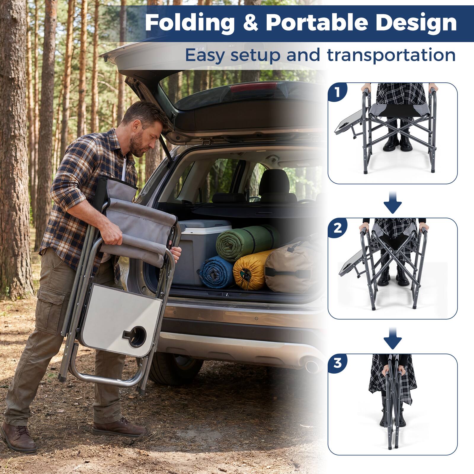 Folding & Portable Design  
Easy setup and transportation  

1  
2  
3